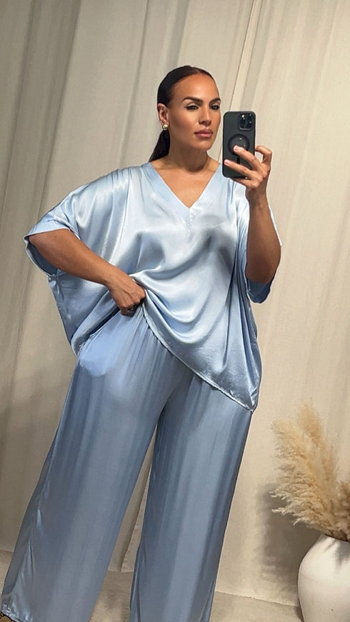 Pantalon satiné ARIANNA ceinture élastique.